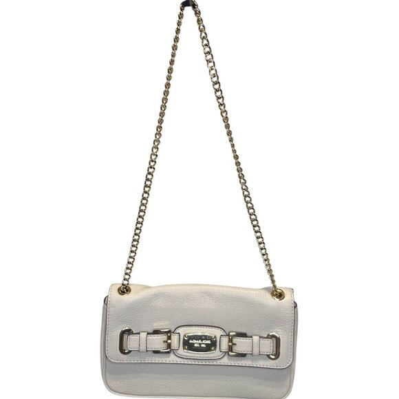 Michael Kors Hamilton small leather flap shoulder bag in white/vanilla - Picture 1 of 7